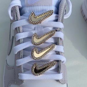 Gold Bedazzled Rhinestone Swoosh Nike Shoelace Charms